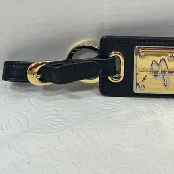 B. Makowsky Leather Black Buckle Luggage Tag Key Chain Gold Logo - Picture 9 of 14